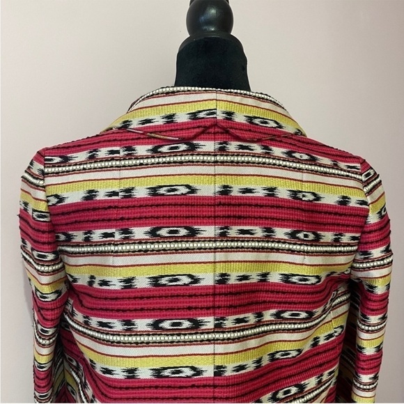 Carven- Pink and Yellow Striped Long Sleeve Trophy Jacket Jacquard Blazer EU 36 - Picture 7 of 10